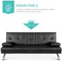 Best Choice Products Faux Leather Upholstered Modern Convertible Folding Futon Sofa Bed for Compact Living Space, Apartment, Dorm, Bonus Room w/Removable Armrests, Metal Legs, 2 Cupholders - Black