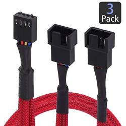 PWM Fan Splitter Cable, Yeebline 3 Pack Sleeved Braided Computer PC Fan Power Extension Cable 4 Pin Y Splitter 1 to 2 Converter (Red)