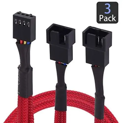 PWM Fan Splitter Cable, Yeebline 3 Pack Sleeved Braided Computer PC Fan Power Extension Cable 4 Pin Y Splitter 1 to 2 Converter (Red) PWM Fan Splitter Cable, Yeebline 3 Pack Sleeved Braided Computer PC Fan Power Extension Cable 4 Pin Y Splitter 1 to 2 Converter (Red)