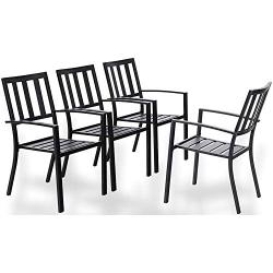 PHI VILLA Outdoor Patio Steel Frame Slat Seat Dining Arm Chairs Set of 4 for Garden,Backyard - Black