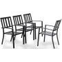 PHI VILLA Outdoor Patio Steel Frame Slat Seat Dining Arm Chairs Set of 4 for Garden,Backyard - Black