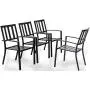 PHI VILLA Outdoor Patio Steel Frame Slat Seat Dining Arm Chairs Set of 4 for Garden,Backyard - Black