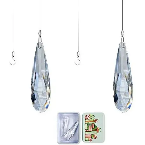 Clear Glass Crystal Water Drop Prism Pendant Rainbow Suncatcher Decor DIY Hanging Drop Chandelier Parts Beads 2Pcs