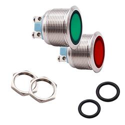 mxuteuk 2 Pcs 12V-24V 22mm LED Metal Indicator Light Waterproof Signal Lamp Red Green with Wire for Car Truck Boat M22-12P