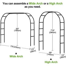 Metal Pergola Arbor,7.5 Feet Wide x 6.4 Feet High or 4.6 Feet Wide x 7.9 Feet High,Assemble Freely 2 Sizes,for Various Climbing Plant Wedding Garden Arch Bridal Party Decoration Wide Arbor