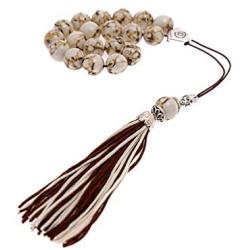 White Onyx with Brown Patterns Gemstone, Handmade Greek Worry Beads or Komboloi, Alpaca Metal Parts on a Pure Silk Cord & Tassel