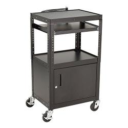Norwood Commercial Furniture Adjustable Height Metal AV Cart with Cabinet, Electric Power & Sliding Tray, NOR-GNO1010-PK-SO
