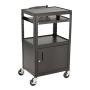 Norwood Commercial Furniture Adjustable Height Metal AV Cart with Cabinet, Electric Power & Sliding Tray, NOR-GNO1010-PK-SO