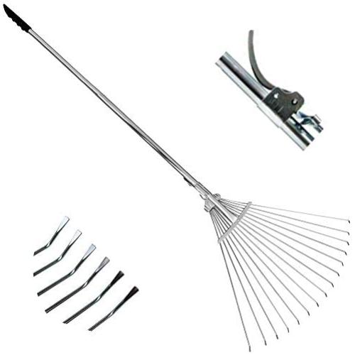 RKY Metal Telescopic Rake - Garden Leaf Rake with Adjustable Folding Head - Retractable Garden Leaves Rake Clean for Eazy & Quick Up of Lawn and Yard