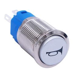 mxuteuk 16mm High Round Cap Horn Button Switch Car Motorcycle Boat Speaker Momentary Push Button Switch Metal Toggle Switch On/Off with Cold Pressed Terminal Connector, 12v Blue LED Light G16LB-BU-5DZ