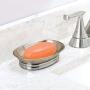 mDesign Metal Bathroom Vanity Countertop Accessory Set - Includes Refillable Soap Dispenser, Divided Toothbrush Stand, Tumbler Rinsing Cup, Soap Dish - 4 Pieces - Brushed Stainless Steel