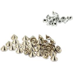 RuiLing 50pcs Cone Studs Rivet Bullet Spikes Rapid Rivets Rock Leathercraft Decorations Accessory Handmade DIY Crafts for Punk Jewelry Shoes Clothes Bags Garment 10x7mm Silver