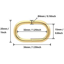 BIKICOCO 1-1/4 Metal Oval Ring Buckle Loops Non Welded for Leather Purse Bags Handbag Straps, Gold - Pack of 10