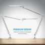 BYB E430 Metal Architect LED Desk Lamp, Swing Arm Task Lamp with Clamp, Eye-Care Drafting Table Lamp, Dimmable Office Light, 4 Lighting Modes, 6 Level Dimmer, Touch Control, Memory Function, Silver