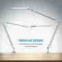 BYB E430 Metal Architect LED Desk Lamp, Swing Arm Task Lamp with Clamp, Eye-Care Drafting Table Lamp, Dimmable Office Light, 4 Lighting Modes, 6 Level Dimmer, Touch Control, Memory Function, Silver