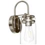 Best Choice Products Industrial Metal Hardwire Wall Light Lamp Sconces w/Clear Glass Jar Shade, Silver, Set of 2