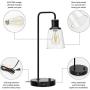 Industrial Table Lamp, Vintage Nightstand Lamp with Dual USB Ports Antique Office Lamp Glass Shade Metal Desk Reading Lamp for Bedroom, Living Room, Dorm, 6W 2700K Dimmable LED Edison Bulb Included