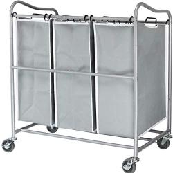 Simple Houseware Heavy-Duty 3-Bag Laundry Sorter Cart, Silver