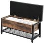 VASAGLE Industrial Storage Bench, Shoe Bench, Bed End Stool with Padded Seat and Metal Shelf, Storage Chest, Sturdy Steel Frame,Hallway, Living Room, Rustic Brown and Black ULSB47BX