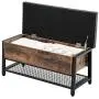 VASAGLE Industrial Storage Bench, Shoe Bench, Bed End Stool with Padded Seat and Metal Shelf, Storage Chest, Sturdy Steel Frame,Hallway, Living Room, Rustic Brown and Black ULSB47BX