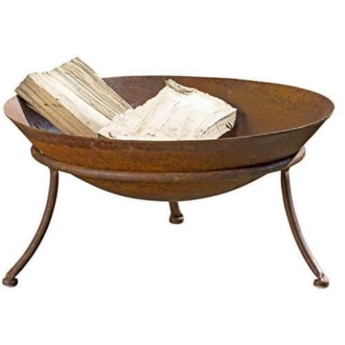 WHW Whole House Worlds 2 Piece Americana Fire Pit Set, Wide Bowl, Raised Tripod Stand, Vintage Style Rusty Finish, Iron, 18 1/2 Diameter x 9 H Inches