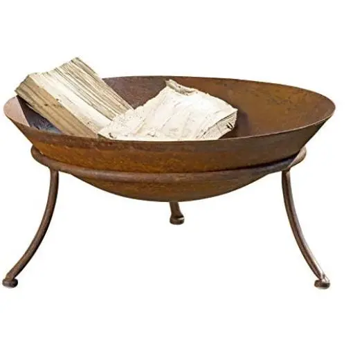 WHW Whole House Worlds 2 Piece Americana Fire Pit Set, Wide Bowl, Raised Tripod Stand, Vintage Style Rusty Finish, Iron, 18 1/2 Diameter x 9 H Inches WHW Whole House Worlds 2 Piece Americana Fire Pit Set, Wide Bowl, Raised Tripod Stand, Vintage Style Rusty Finish, Iron, 18 1/2 Diameter x 9 H Inches