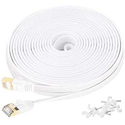 Cat 7 Ethernet Cable 25 ft, Network Cable for Xbox PS4, High Speed Internet Cord with Clips&Rj45 Snagless Connector Fast Computer Flat LAN Wire for Gaming, Switch, Modem, Router, Coupler, White