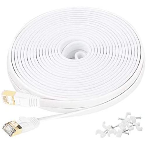 Cat 7 Ethernet Cable 25 ft, Network Cable for Xbox PS4, High Speed Internet Cord with Clips&Rj45 Snagless Connector Fast Computer Flat LAN Wire for Gaming, Switch, Modem, Router, Coupler, White