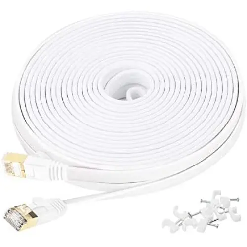 Cat 7 Ethernet Cable 25 ft, Network Cable for Xbox PS4, High Speed Internet Cord with Clips&Rj45 Snagless Connector Fast Computer Flat LAN Wire for Gaming, Switch, Modem, Router, Coupler, White Cat 7 Ethernet Cable 25 ft, Network Cable for Xbox PS4, High Speed Internet Cord with Clips&Rj45 Snagless Connector Fast Computer Flat LAN Wire for Gaming, Switch, Modem, Router, Coupler, White