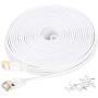 Cat 7 Ethernet Cable 25 ft, Network Cable for Xbox PS4, High Speed Internet Cord with Clips&Rj45 Snagless Connector Fast Computer Flat LAN Wire for Gaming, Switch, Modem, Router, Coupler, White