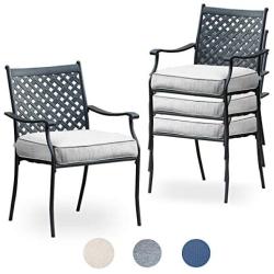 Top Space Metal Dining Chair Indoor Outdoor Use Patio Dinning Chairs Set,Dining Bistro Cafe Side Metal Chairs Set of 4 with Arms and Seat Cushions(4 PC, Grey)