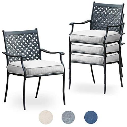 Top Space Metal Dining Chair Indoor Outdoor Use Patio Dinning Chairs Set,Dining Bistro Cafe Side Metal Chairs Set of 4 with Arms and Seat Cushions(4 PC, Grey)