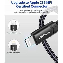 iPhone Charger Cable 6ft, JSAUX [ Apple MFi Certified] Lightning Cable Nylon Braided USB Fast Charging Cord Compatible with iPhone 11 Xs Max X XR 8 7 6s 6 Plus SE 5 5s, iPad, iPod - Black