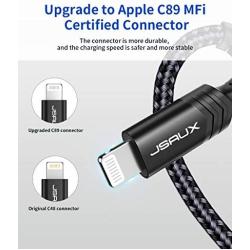 iPhone Charger Cable 6ft, JSAUX [ Apple MFi Certified] Lightning Cable Nylon Braided USB Fast Charging Cord Compatible with iPhone 11 Xs Max X XR 8 7 6s 6 Plus SE 5 5s, iPad, iPod - Black