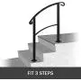 Happybuy Transitional Handrail Fits 1 or 3 Steps Black Stair Rail Handrails for Outdoor Steps Wrought Iron Handrail with Installation Kit