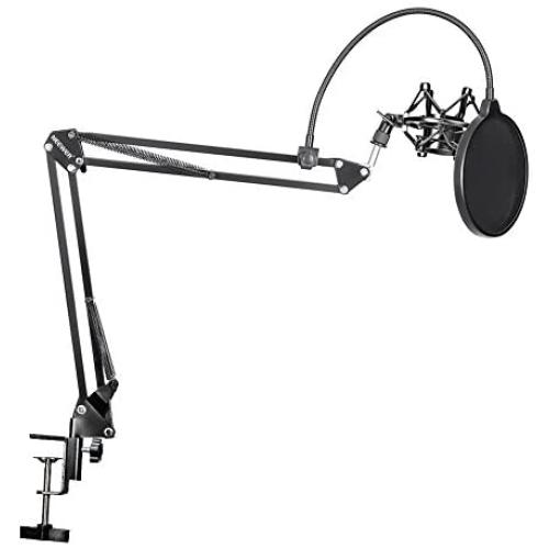 Neewer NW-35 Microphone Suspension Boom Scissor Arm Stand with Mic Clip Holder, Pop Filter and Shock Mount for Streaming, Voice-Over, Recording, Game, Compatible with Blue Yeti Snowball Yeti X,etc
