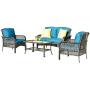 ovios 4 PCs Patio Furniture Sets All Weather Water-Resistant and UV Resistant Rattan Wicker Deep Seating Outdoor Sofa Conversation Set with Cushions,Table (Gray Wicker + Blue Cushion) ovios 4 PCs Patio Furniture Sets All Weather Water-Resistant and UV Resistant Rattan Wicker Deep Seating Outdoor Sofa Conversation Set with Cushions,Table (Gray Wicker + Blue Cushion)