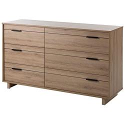 South Shore Fynn 6-Drawer Double Dresser, Rustic Oak with Metal Handles