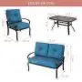 Oakmont Outdoor Furniture Patio Conversation Set Loveseat, 2 Chairs, Coffee Table with Cushion, Lawn Front Porch Garden, Metal Chair Set Wrought Iron Look (Peacock Blue)