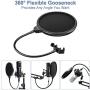 Pop Filter, Mic Pop Filter Windscreen,Swivel with Double Layer Sound Shield Guard Windscreen for Mic, With Flexible 360° Gooseneck and Metal Stabilizing Pop Filter, Mic Pop Filter Windscreen,Swivel with Double Layer Sound Shield Guard Windscreen for Mic, With Flexible 360° Gooseneck and Metal Stabilizing