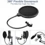 Pop Filter, Mic Pop Filter Windscreen,Swivel with Double Layer Sound Shield Guard Windscreen for Mic, With Flexible 360° Gooseneck and Metal Stabilizing