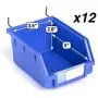 Pegboard Bins - 12 Pack Blue Large - Hooks to Any Peg Board - Organize Hardware, Accessories, Attachments, Workbench, Garage Storage, Craft Room, Tool Shed, Hobby Supplies, Small Parts