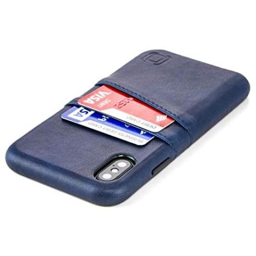 Dockem Wallet Case for iPhone X/XS: Built-in Metal Plate for Magnetic Mounting & 2 Credit Card Holders, 5.8'' Exec M2 Synthetic Leather (Navy Blue)