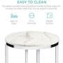 Best Choice Products 16in Side Table, Faux Marble Round End Table, Modern Small Accent Home Decor for Living Room, Dining Room, Tea, Coffee w/Metal Frame, Foot Caps, Designer - White/Chrome