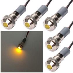 FICBOX 5pcs LED Indicator Light 6mm 12V Waterproof Metal Signal Lamp Warning Lights for Pilot Dash Truck Boat (Yellow）