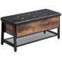 VASAGLE Industrial Storage Bench, Shoe Bench, Bed End Stool with Padded Seat and Metal Shelf, Storage Chest, Sturdy Steel Frame,Hallway, Living Room, Rustic Brown and Black ULSB47BX