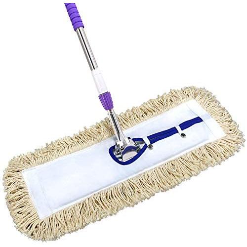 24'' Industrial Strength Cotton Dust Mop with Long Rust-Free Telescopic Handle and Metal Frame