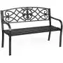 Giantex 50inch Patio Garden Bench, Heavy-Duty Metal Park Bench, Powder Coated Cast Iron Steel Frame, Outdoor Loveseat with Pattern Backrest for Garden Backyard Lawn Porch Path
