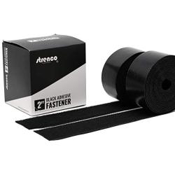 Strenco 2 Inch Adhesive Black Hook and Loop Tape - 5 Yards - Heavy Duty Strips - Sticky Back Fastener