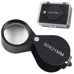 iKKEGOL Pocket Jewelry Loupe 30x 21mm Foldable Magnifying Jewelers Eye Glass Magnifier, Metal Body Black with Box